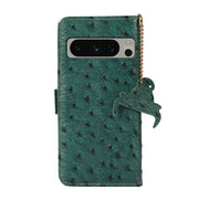 For Google Pixel 8 Pro Ostrich Pattern Genuine Leather RFID Phone Case(Green)
