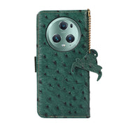 For Honor Magic5 Pro Ostrich Pattern Genuine Leather RFID Phone Case(Green)