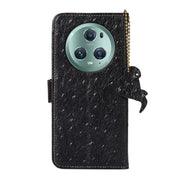 For Honor Magic5 Pro Ostrich Pattern Genuine Leather RFID Phone Case(Black)