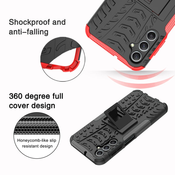 For Samsung Galaxy A24 4G Tire Texture TPU + PC Phone Case with Holder(Blue)