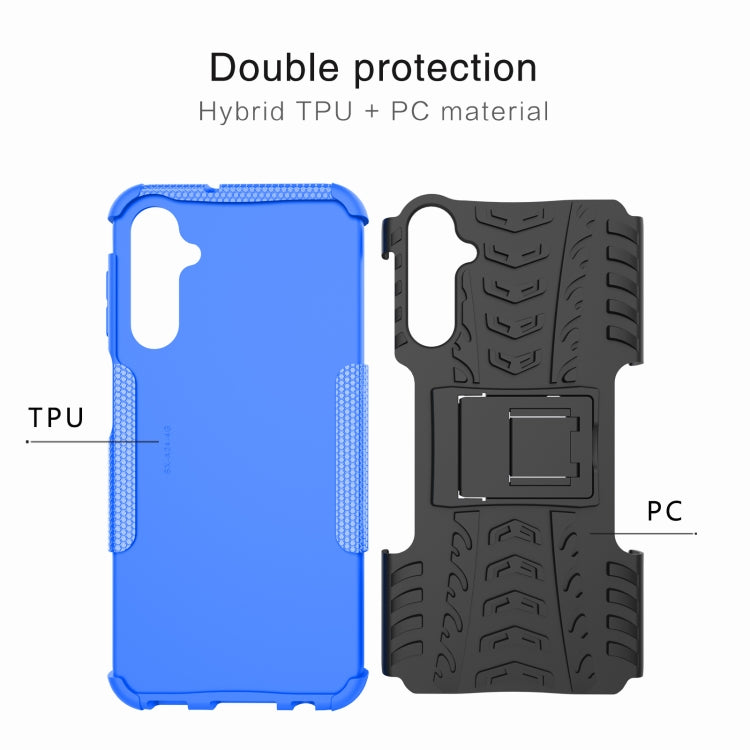 For Samsung Galaxy A24 4G Tire Texture TPU + PC Phone Case with Holder(Blue)