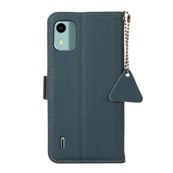 For Nokia C12 4G Side-Magnetic TJ Genuine Leather RFID Phone Case(Green)
