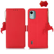 For Nokia C12 4G Side-Magnetic TJ Genuine Leather RFID Phone Case(Red) - Honor Cases by PMC TechLife | Online Shopping South Africa | PMC TechLife | Buy Now Pay Later Mobicred