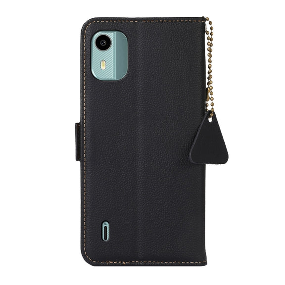 For Nokia C12 4G Side-Magnetic TJ Genuine Leather RFID Phone Case(Black)