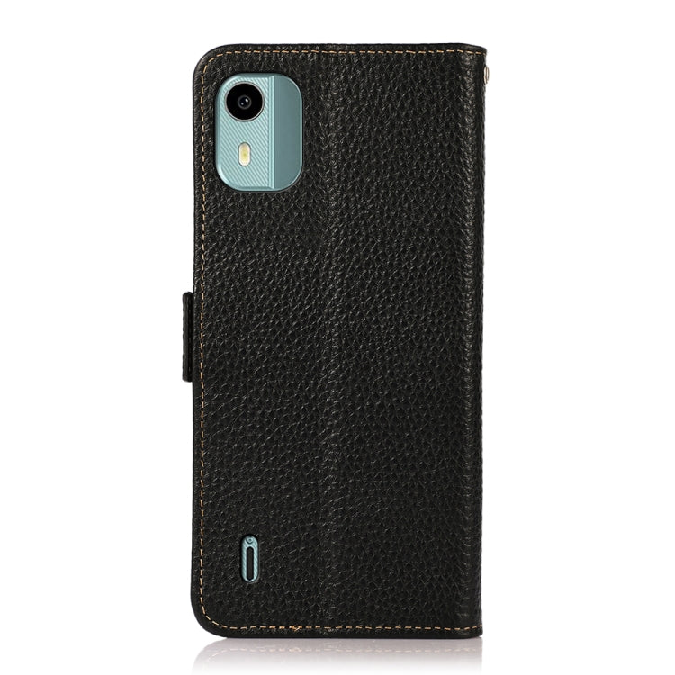 For Nokia C12 4G KHAZNEH Side-Magnetic Litchi Genuine Leather RFID Phone Case(Black)