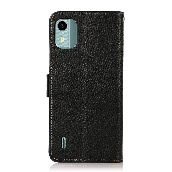 For Nokia C12 4G KHAZNEH Side-Magnetic Litchi Genuine Leather RFID Phone Case(Black)