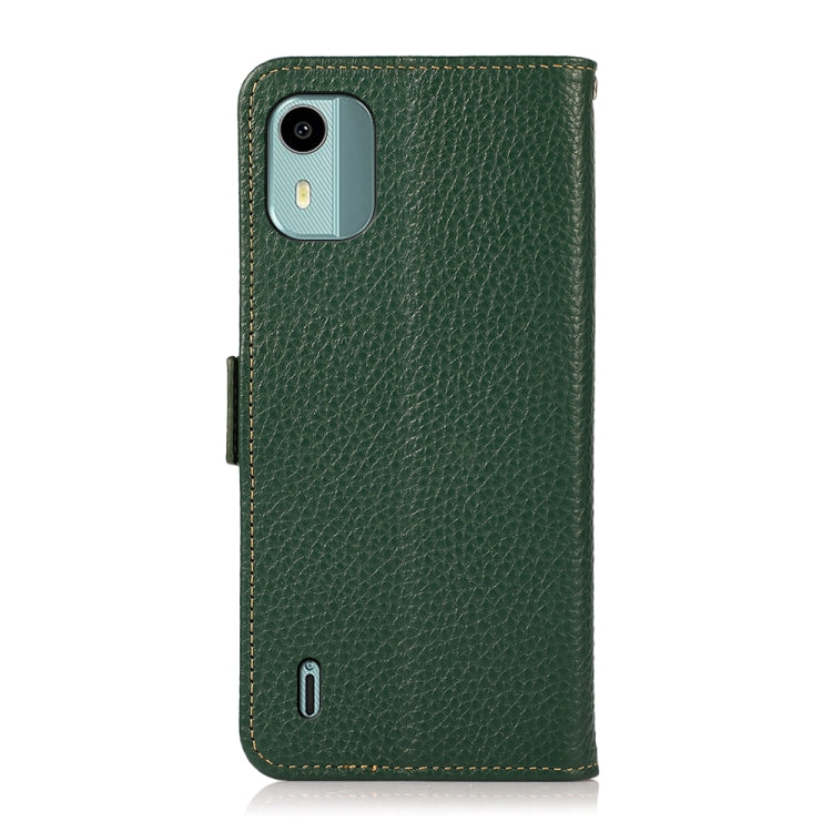 For Nokia C12 4G KHAZNEH Side-Magnetic Litchi Genuine Leather RFID Phone Case(Green)