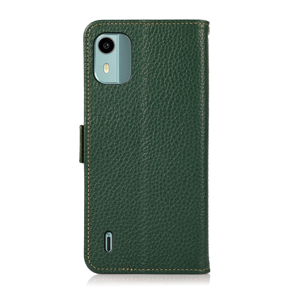 For Nokia C12 4G KHAZNEH Side-Magnetic Litchi Genuine Leather RFID Phone Case(Green)