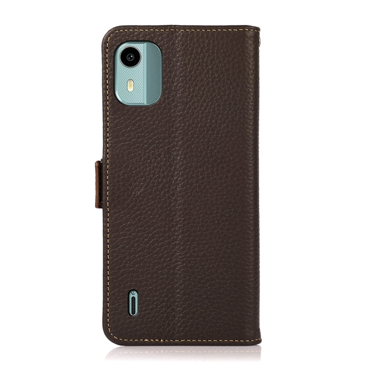 For Nokia C12 4G KHAZNEH Side-Magnetic Litchi Genuine Leather RFID Phone Case(Brown)