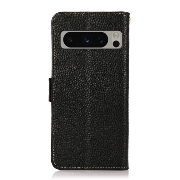 For Google Pixel 8 Pro KHAZNEH Side-Magnetic Litchi Genuine Leather RFID Phone Case(Black)