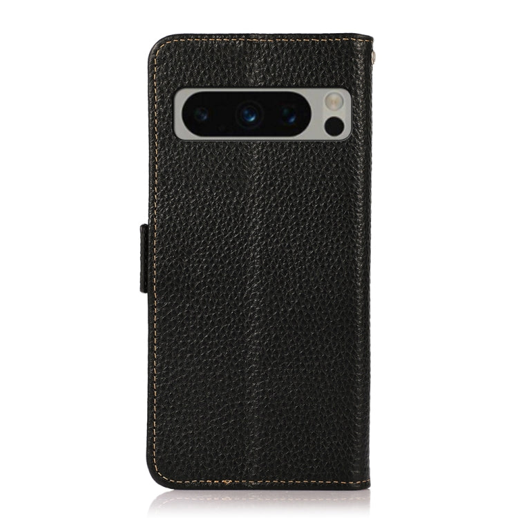 For Google Pixel 8 Pro KHAZNEH Side-Magnetic Litchi Genuine Leather RFID Phone Case(Black)