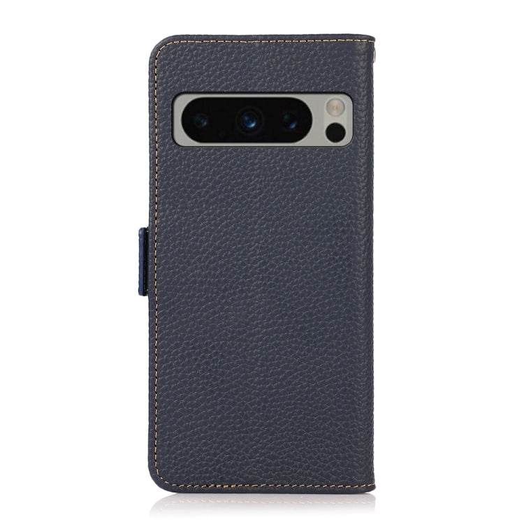 For Google Pixel 8 Pro KHAZNEH Side-Magnetic Litchi Genuine Leather RFID Phone Case(Blue)