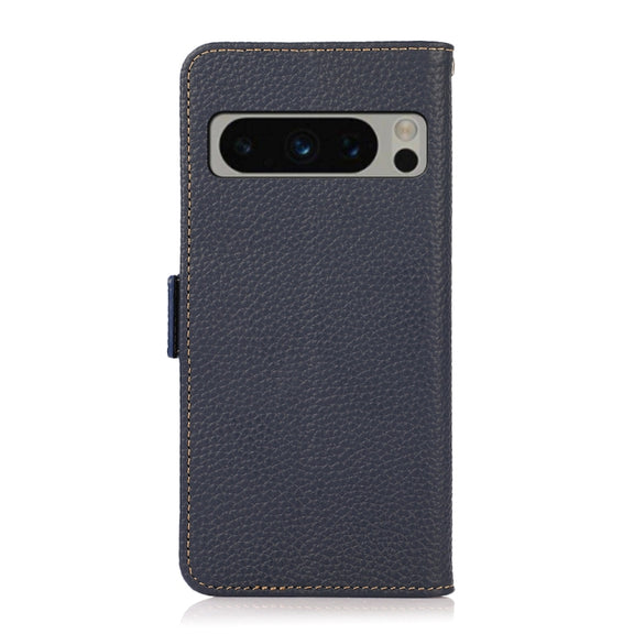 For Google Pixel 8 Pro KHAZNEH Side-Magnetic Litchi Genuine Leather RFID Phone Case(Blue)