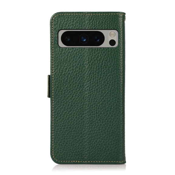 For Google Pixel 8 Pro KHAZNEH Side-Magnetic Litchi Genuine Leather RFID Phone Case(Green)