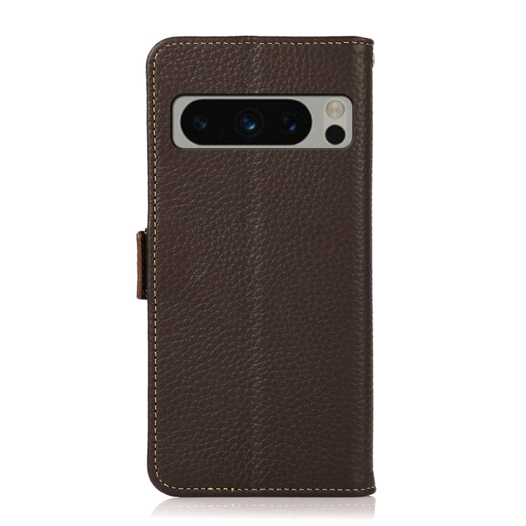 For Google Pixel 8 Pro KHAZNEH Side-Magnetic Litchi Genuine Leather RFID Phone Case(Brown)