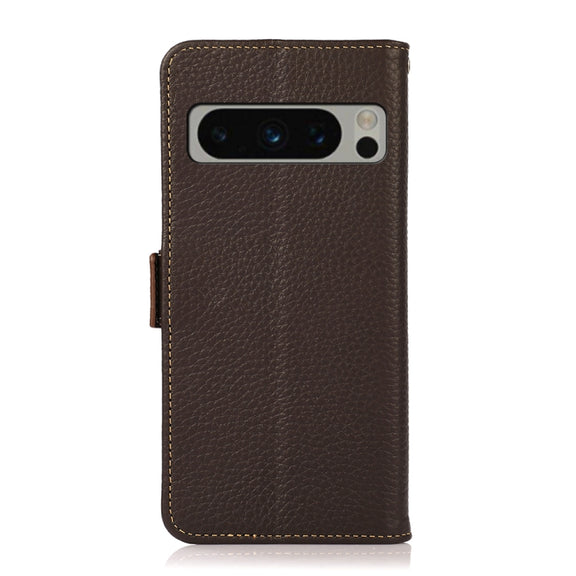For Google Pixel 8 Pro KHAZNEH Side-Magnetic Litchi Genuine Leather RFID Phone Case(Brown)