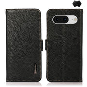 For Google Pixel 8 KHAZNEH Side-Magnetic Litchi Genuine Leather RFID Phone Case(Black)