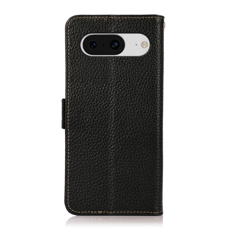 For Google Pixel 8 KHAZNEH Side-Magnetic Litchi Genuine Leather RFID Phone Case(Black)