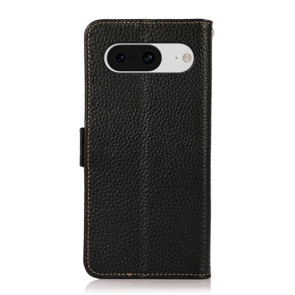 For Google Pixel 8 KHAZNEH Side-Magnetic Litchi Genuine Leather RFID Phone Case(Black)
