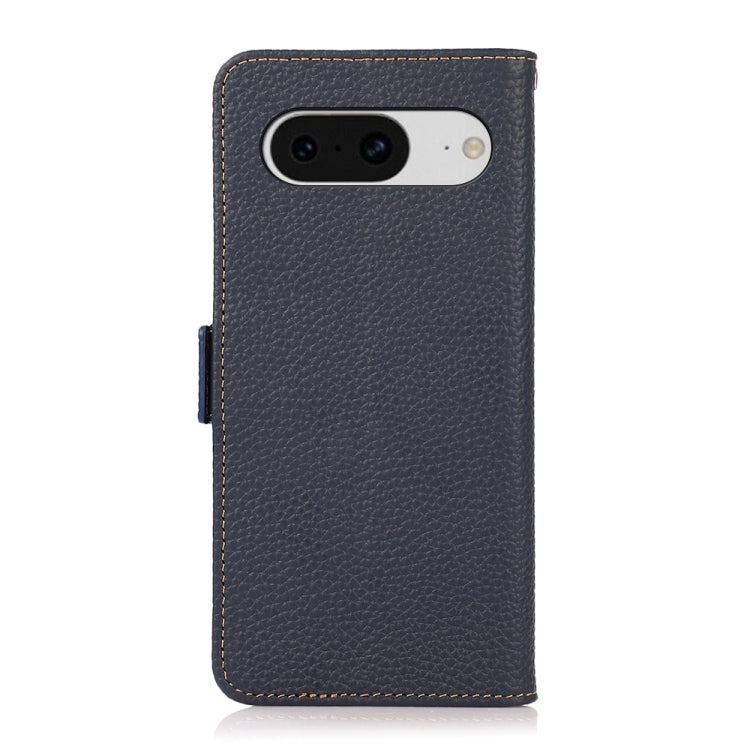 For Google Pixel 8 KHAZNEH Side-Magnetic Litchi Genuine Leather RFID Phone Case(Blue)