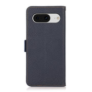 For Google Pixel 8 KHAZNEH Side-Magnetic Litchi Genuine Leather RFID Phone Case(Blue)