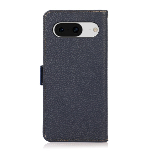 For Google Pixel 8 KHAZNEH Side-Magnetic Litchi Genuine Leather RFID Phone Case(Blue)
