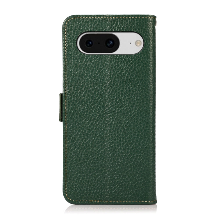 For Google Pixel 8 KHAZNEH Side-Magnetic Litchi Genuine Leather RFID Phone Case(Green)