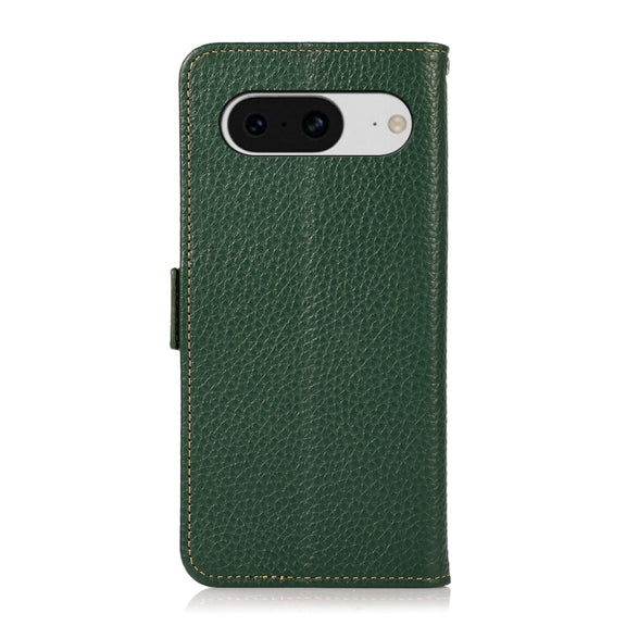 For Google Pixel 8 KHAZNEH Side-Magnetic Litchi Genuine Leather RFID Phone Case(Green)