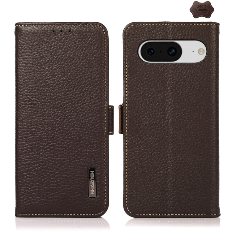 For Google Pixel 8 KHAZNEH Side-Magnetic Litchi Genuine Leather RFID Phone Case(Brown)