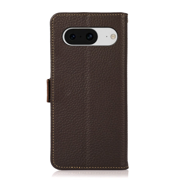 For Google Pixel 8 KHAZNEH Side-Magnetic Litchi Genuine Leather RFID Phone Case(Brown)