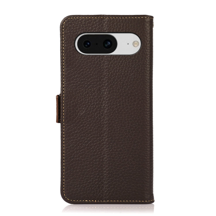 For Google Pixel 8 KHAZNEH Side-Magnetic Litchi Genuine Leather RFID Phone Case(Brown)