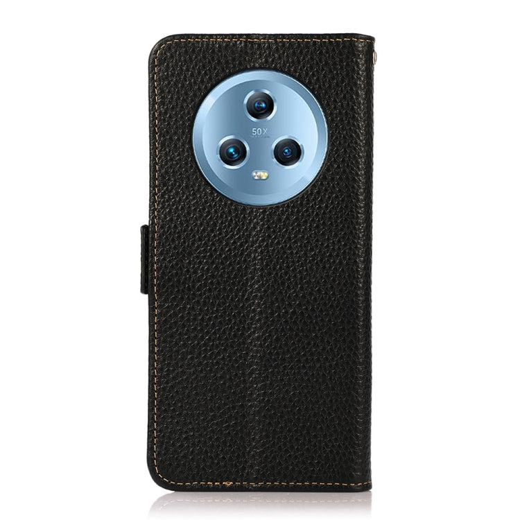 For Honor Magic5 KHAZNEH Side-Magnetic Litchi Genuine Leather RFID Phone Case(Black)