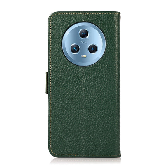 For Honor Magic5 KHAZNEH Side-Magnetic Litchi Genuine Leather RFID Phone Case(Green)
