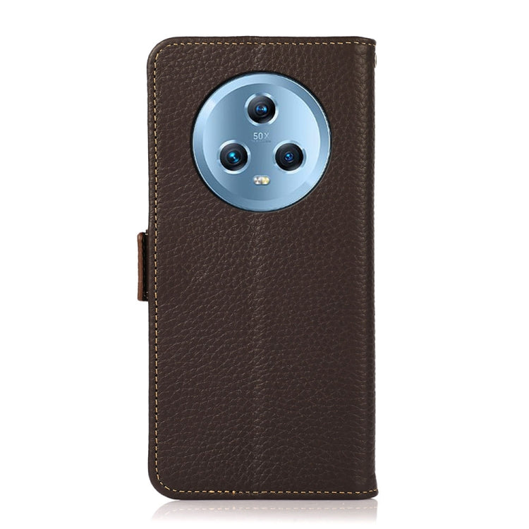 For Honor Magic5 KHAZNEH Side-Magnetic Litchi Genuine Leather RFID Phone Case(Brown)