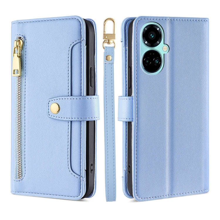 For Tecno Camon 19 / 19 Pro Sheep Texture Cross-body Zipper Wallet Leather Phone Case(Blue)