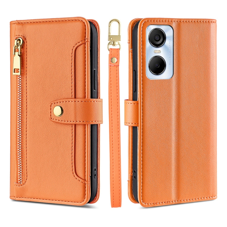 For Tecno Pop 6 Pro Sheep Texture Cross-body Zipper Wallet Leather Phone Case(Orange)