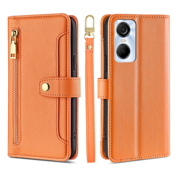 For Tecno Pop 6 Pro Sheep Texture Cross-body Zipper Wallet Leather Phone Case(Orange)