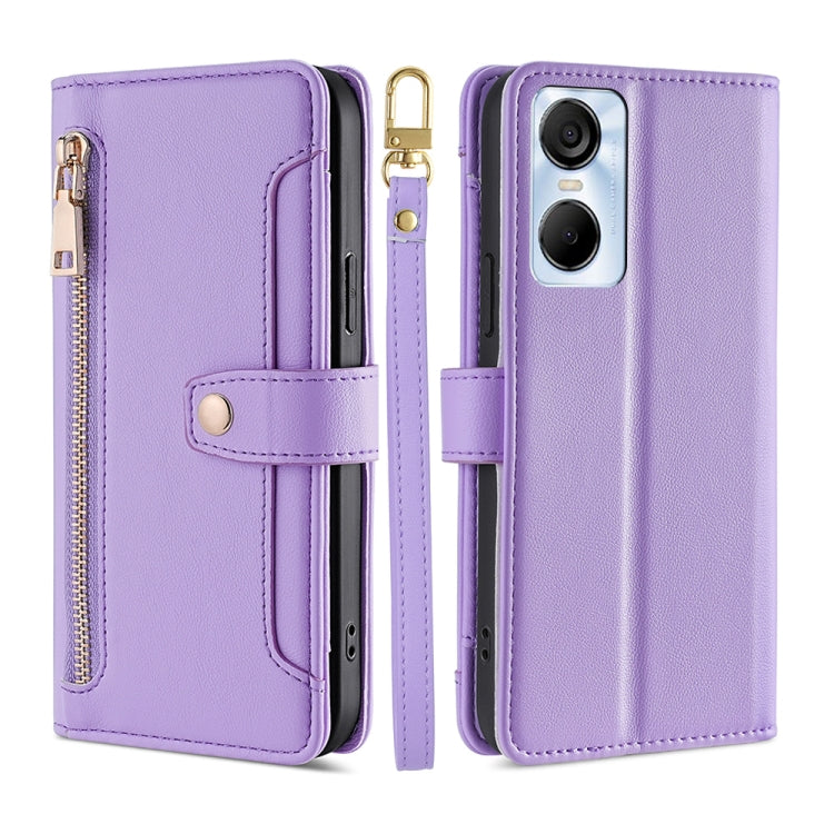 For Tecno Pop 6 Pro Sheep Texture Cross-body Zipper Wallet Leather Phone Case(Purple)