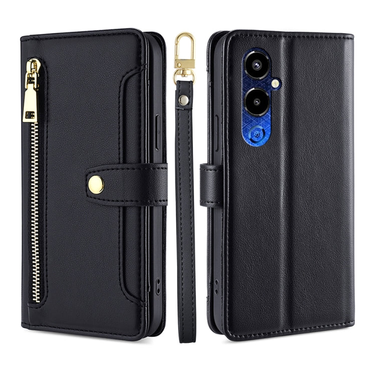 For Tecno Pova 4 Pro Sheep Texture Cross-body Zipper Wallet Leather Phone Case(Black)