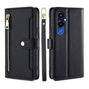 For Tecno Pova 4 Pro Sheep Texture Cross-body Zipper Wallet Leather Phone Case(Black)