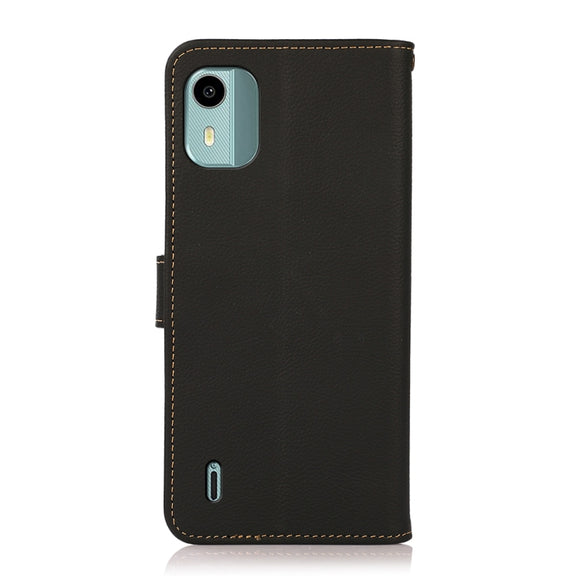 For Nokia C12 4G KHAZNEH Custer Genuine Leather RFID Phone Case(Black)
