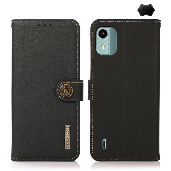 For Nokia C12 4G KHAZNEH Custer Genuine Leather RFID Phone Case(Black)