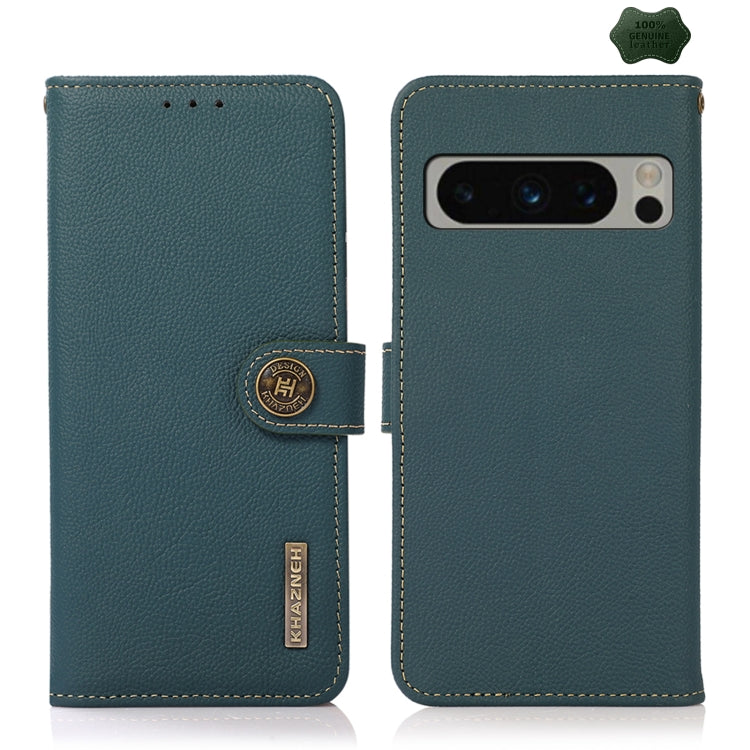 For Google Pixel 8 Pro KHAZNEH Custer Genuine Leather RFID Phone Case(Green)