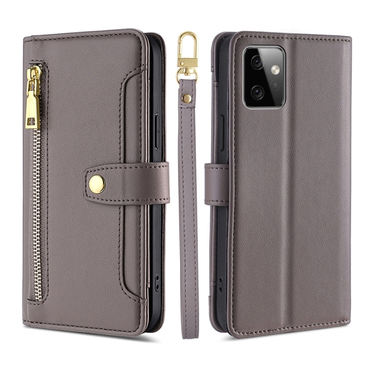 For Motorola Moto G Power 2023 Sheep Texture Cross-body Zipper Wallet Leather Phone Case(Grey)