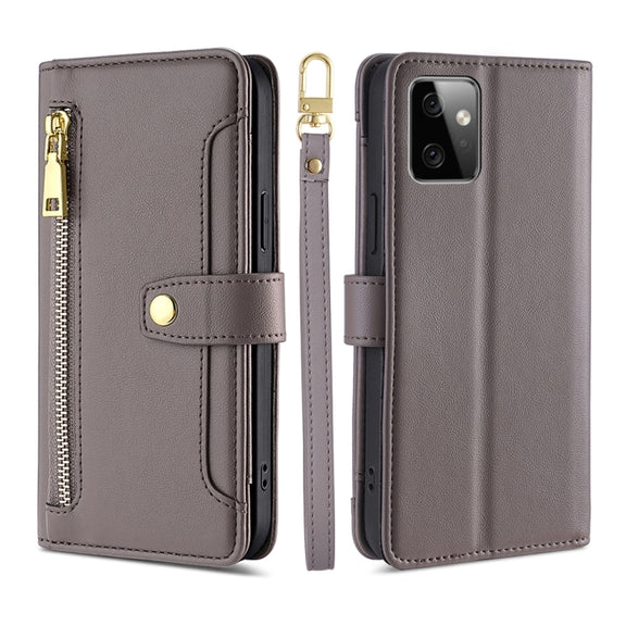 For Motorola Moto G Power 2023 Sheep Texture Cross-body Zipper Wallet Leather Phone Case(Grey)