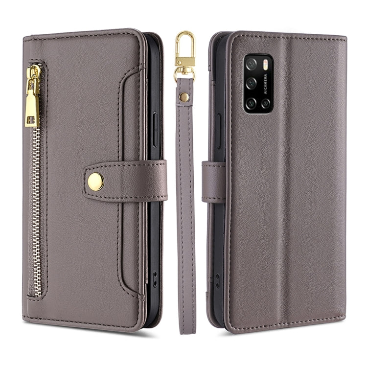 For Rakuten Big S Sheep Texture Cross-body Zipper Wallet Leather Phone Case(Grey)