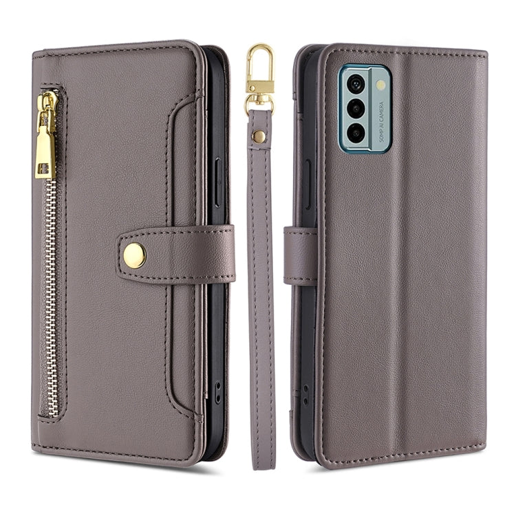 For Nokia G22 Sheep Texture Cross-body Zipper Wallet Leather Phone Case(Grey)