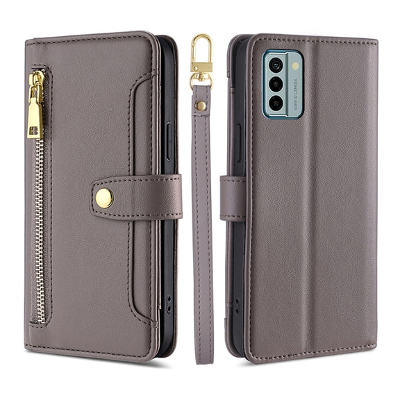For Nokia G22 Sheep Texture Cross-body Zipper Wallet Leather Phone Case(Grey)