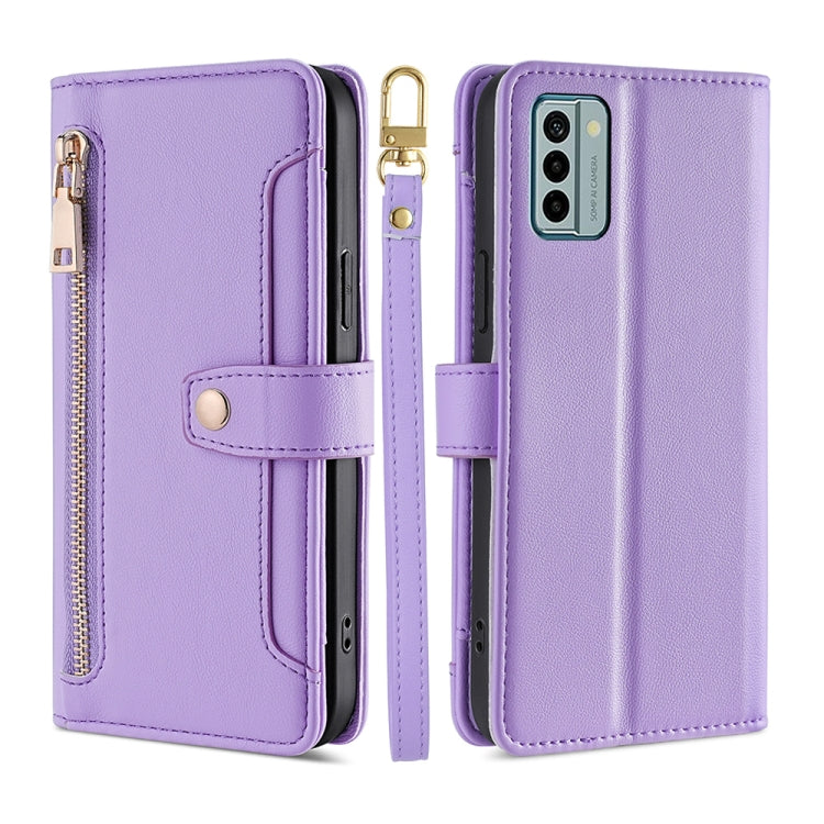 For Nokia G22 Sheep Texture Cross-body Zipper Wallet Leather Phone Case(Purple)