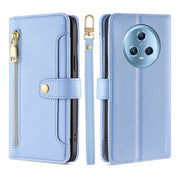 For Honor Magic5 Sheep Texture Cross-body Zipper Wallet Leather Phone Case(Blue)